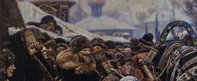 Popis obrazu „Boyar Morozova“ od V. Surikova.  Vasiľ Surikov,